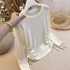 Camiseta de manga larga para mujer con cintura de cordón estilo coreano, nueva moda otoño 2026, top ajustado A14254