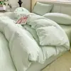 Juego de Cuatro Piezas de Algodón Puro para Dormir sin Tintes Clase A ins Estilo Fresco Pequeño Color Sólido Algodón Lavado Supersuave Sábana Bajera Estilo Sábana de Cama Funda Nórdica Juego de Tres Piezas