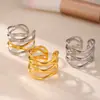 Miduoduo Estilo Ins Lujo Accesible Diseño Geométrico Elegante Línea Cruzada Anillo Multicapa Acero Inoxidable Anillo Abierto
