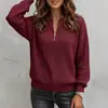 Camiseta Casual Feminina Amazon Europeia e Americana Transfronteiriça Outono 2026 Nova Cor Sólida Zíper Manga Longa Ombro Caído Gola Redonda Solta