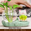 Lindo Gato de la Suerte Jarrón Hidropónico para Entrada, Aparador de Vino, Mueble de TV, Arreglo de Plantas de Escritorio de Oficina, Decoración del Hogar