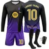 2627 Camiseta de fútbol de manga larga de visitante del nuevo Barcelona de Rodri, negra y morada, número 10, Yamal, Messi