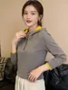 Nueva sudadera de invierno para mujer estilo coreano con bloques de color, top de capas con capucha y media cremallera a la moda, camisa base amarilla versátil