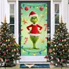 Bestseller de Amazon Tema Grinch Tela de Fondo Navideño Cortina de Puerta Banner Vertical Decoración para Lugar de Fotografía Accesorios