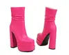 Botas de caña corta para comercio exterior tacón alto 32 botas gruesas botas de jinete nueva plataforma de agua botas de primavera y otoño 43 punta cuadrada blanco verde negro mujer