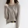 Comercio electrónico transfronterizo: Nueva colección de primavera y otoño de cárdigans redondos para mujer, prendas de punto de manga larga, ropa exterior versátil y favorecedora estilo coreano