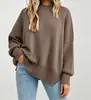 Suéter de punto con cuello redondo y manga larga para mujer, estilo europeo y americano, 2026 Amazon, otoño e invierno, jersey de punto con abertura lateral para mujer