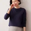 Suéter de punto liso de manga larga para mujer, de cachemira, sin costuras, de una sola pieza, cuello redondo, nuevo para otoño e invierno