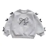 Nova Camiseta de Manga Longa Estilo Coreano para Crianças, Moletom Doce e Fofo com Laço para Meninas Jovens