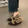 Zapatos de algodón tipo Birkenstock para mujer que aumentan la altura, forrados de polar, colección de invierno 2026, ropa de abrigo de otoño, zapatos peludos de tacón alto, mocasines cálidos