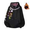 Sudadera con Capucha de Estampado de Dibujos Animados a Cuadros, Hombro Caído, Básica, Casual, Temperamento Moderno, Estilo Americano High Street, para Hombre y Mujer, Otoño Invierno, Sencilla