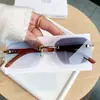 Moda Europea y Americana Nuevas Gafas de Sol Fotocromáticas sin Marco y Bordes Cortados, Elegantes Gafas de Sol Estilo Calle con Patillas de Madera