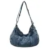 Bolso cruzado de mezclilla lavado con múltiples bolsillos de estilo japonés para mujer, gran capacidad, casual, artístico y retro, nuevo para la frontera