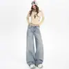 Jeans de pierna ancha de moda para mujer con estampado de rayo naranja juvenil, corte holgado, adelgazantes, únicos, modernos, versátiles, pantalones de longitud hasta el suelo