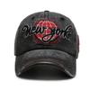 Gorra de Béisbol de Mezclilla Lavada Nueva York Vintage Desgastada Estilo Europeo y Americano Bordada Gorra de Pico Sombrilla para Exteriores Sombrero de Pareja