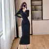 Nuevo Vestido Largo Bodycon de Cuello Francés Brillante con Lentejuelas en Rojo y Negro Otoño 2026