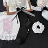 Meias com Laço Lolita para Mulheres, Meias Finas Respiráveis para o Verão no Meio da Panturrilha, Meias Japonesas Doces de Renda Cor Sólida Folgadas