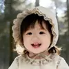 Gorro de Bebé de Primavera con Lazo para Niñas con Encaje Fruncido Gorro Protector para los Oídos para Bebés, Gorro Turbante Simple Vintage
