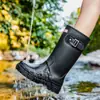 Moda Transfronteriza Botas de Lluvia Rojo Brillante para Mujer Navidad Año Nuevo Botas de Lluvia de Caña Alta Impermeables Antideslizantes Resistentes al Desgaste Botas de Agua Zapatos de Goma para Adulto