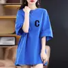 Comércio Exterior Transfronteiriço~Top feminino de manga curta, modelagem solta, plus size, comprimento médio, que cobre o bumbum, de alta qualidade, sem etiqueta, rejuvenescedor, camiseta de meia-manga