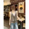 Tiro real estilo coreano ins chaleco de cuadros con cuello halter para mujer verano capas casual versátil top con volantes falso dos piezas 13666
