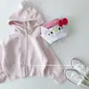 2026 Nova Outono Estilo Coreano Meninas com Capuz Cor Sólida Engrossado Casual Solto Curto Zíper Cardigan Moletom