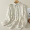 Camisa feminina com estampa de unicórnio em algodão e linho, para o verão, modelagem solta, fina, de manga longa, respirável, com colarinho