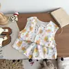 Traje de Verano para Niños y Niñas, Conjunto de Dos Piezas de Shorts Florales sin Mangas de Algodón y Seda, Delgado, Agradable para la Piel y Cómodo para Niños Medianos y Grandes