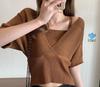 Camiseta de Manga Corta Falsa de Dos Piezas Verano Nuevo Seda de Hielo Corta Tejida Fresca Pequeña Diseño Popular Top Astuto para Mujer