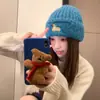 Cachorro Lluvioso~Gorro de Lana Cartoon Grueso Azul Personalizado para Mujeres en Invierno Dulce para Cabeza Grande Cálido Gorro Tejido