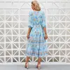 Amazon 2022 Otoño e Invierno Nuevo Vestido Largo de Algodón Estilo Bohemio Vestido de Cintura Alta Europeo y Americano para Mujer