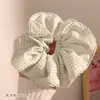 Goma para el pelo de cuadros extragrande con adorno de encaje y un dulce lazo de estilo perezoso, Goma para coleta, Accesorio elástico para el pelo