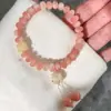Pulsera de Raíz de Bodhi Desgastada con Gradiente Rosa de Doble Círculo para Mujer, Accesorio de Hilo Manual Artístico para Transmisión en Vivo de Tiktok