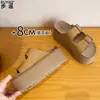 Versão em Couro de Vaca Sandálias Aumentadoras de Altura com Solado Grosso de 8cm para Mulheres Baixas, Confortáveis para os Pés, Sandálias de Bico Aberto para Uso Externo no Verão, Sandálias Estilo Birkenstock