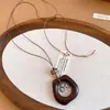 Cuerda de Cuero Resina Incrustada Pedrería Forma de Corazón Flor Cuadrado Collar Estilo Étnico Retro Cadena para Suéter Sentido del Diseño Collar de Nicho Accesorios Mujer
