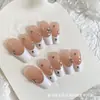 Uñas Casuales, Transparentes, Color Nude, Portables en la Mano, Puntos Blancos Franceses con Diamantes, Dulces y Versátiles, Blanqueadoras y de Alta Gama, Uñas Postizas