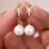 Aretes de Perla Estilo Coreano Gancho de Plata 925 Moda Simple Perla Roja Forma de Gota Gancho para Oreja