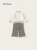 Bangxuan Huzhou Zhili Ropa Infantil Conjunto para Niñas Suéter Cardigan con Lazo Pantalones Casuales Rayados Conjunto de Dos Piezas Infantil