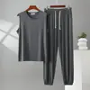 Conjunto de pijama modal masculino para casa, duas peças, novo, solto, casual, tamanho grande, regata e calça comprida, pode ser usado fora