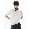 Malha Casual Simples de Manga Curta com Gola Polo para Homens no Verão com Detalhes de Botões na Gola, Top Casual Respirável e Afinando