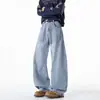 Calças largas retas soltas para o verão, estilo americano high street, jeans desconstruído rasgado para homens, legal e estiloso