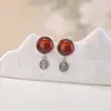 Pendientes de Ámbar Rojo de Plata de Ley S925 Yiluyin, Estilo Chino Nuevo Vintage, Simples y Versátiles, Joyería de Pendientes Redondos Zakiram