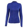 Suéter Camiseta Base de Punto Ajustado Manga Larga Cuello Medio Alto Azul Klein 2026 Otoño Nuevo Moda Europea y Americana Top