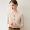 Cardigan de Tricô Cashmere Gola Redonda Manga Longa Feminino Listrado Slim Fit Top Valorizador Outono/Inverno 2026