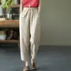 Pantalones de Algodón y Lino para Mujer, Cintura Elástica, Pantalones Casuales Sueltos, Verano 2026 Nuevo Retro Adelgazantes con Cordón Pantalones Harem Tipo Zanahoria