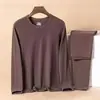 Roupa íntima térmica masculina transfronteiriça, camada base térmica masculina com forro de fleece, conjunto fino de top e calça para outono, vestuário masculino