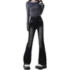 Jeans acampanados negros y grises para mujer, nuevo estilo de otoño, talla grande, de cintura alta, elásticos, adelgazantes, adecuados para cuerpo tipo pera