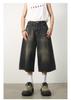 Calça Jeans Masculina Nova de Verão Cor Sólida Moda Azul Escuro Sete Pontos Versátil Solta de Perna Larga Reta Shorts Capri