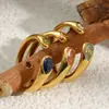 Mengjia Europeu e Americano Transfronteiriço Mais Vendido Moda Minimalista Joia Aço Inoxidável Banhado a Ouro 18K Grande e Pequeno Cabeça de Cobra Zircônia Anel Aberto
