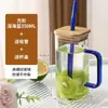 Taza de Leche Transparente con Tapa de Bambú, Vaso de Agua Cuadrado con Asa de Color, Taza de Té para Oficina en Casa, Vidrio de Borosilicato Alto